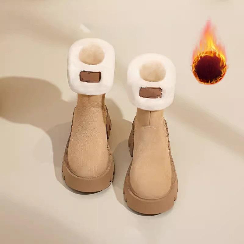 Women's Winter Platform Snow Boots Non-Slip Faux Suede Combat Ankle Booties With Faux Fur Lined Warm Walking Mid-Calf Chelsea Boots Shoes for Women