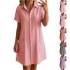 Women's Loose Fit Plus Size Striped Short Sleeve Shirt Dress Casual Mid Length Button Down Dress with Pockets Summer Style