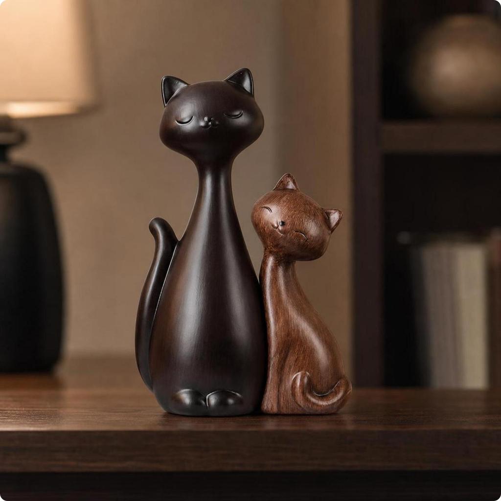 2 Pieces Ceramic Cat Figurine Cute Ornament Stylized for Living Room