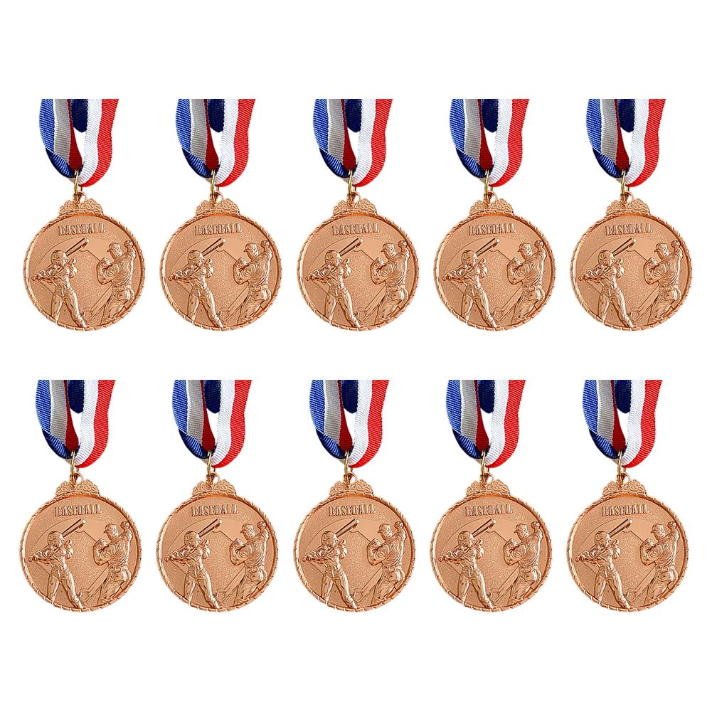 10Pcs Baseball Medals Metal Winner Medals with Neck Ribbon Competition Prize Medals Baseball Memorial Medal for Sports Games