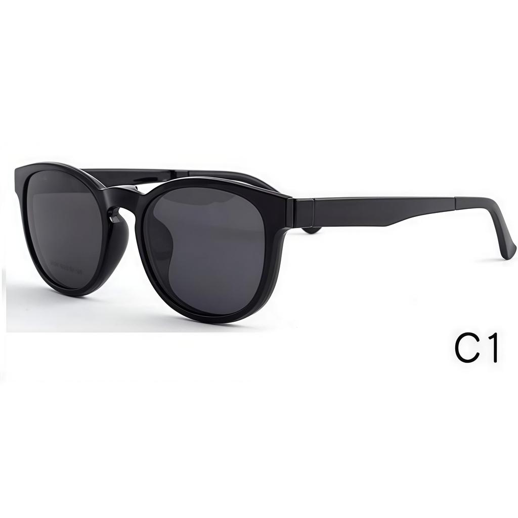 2078 Round Frame TR90 Magnetic Eyewear Set: Multi-Color Clip-On Polarized Sunglasses for Men and Women