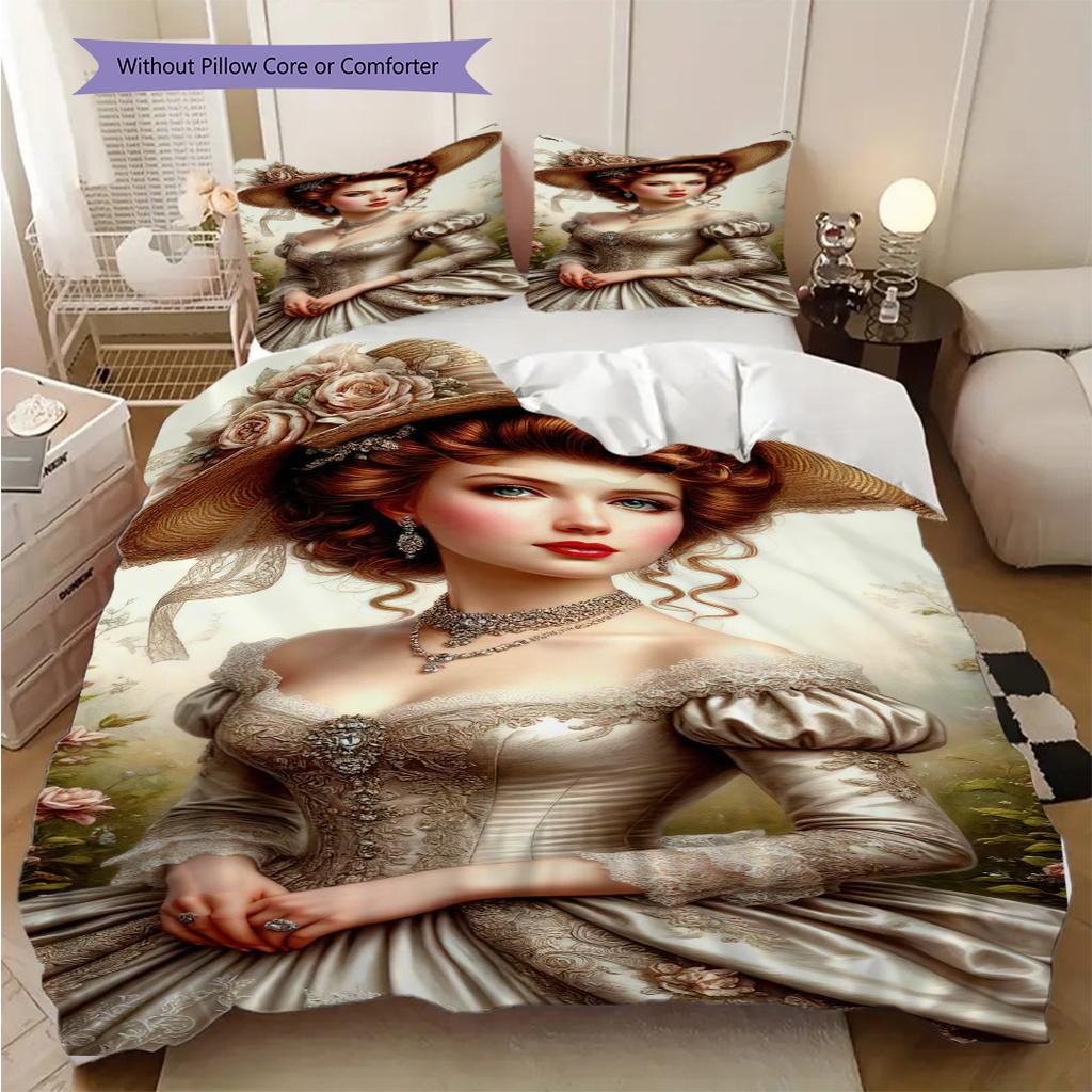 Elegant Victorian-style Romantic Lady Bedding, Duvet Cover, Pillowcase, Home Decoration, Birthday Gift (1 * Duvet Cover+2 * Pillowcase, Coreless)