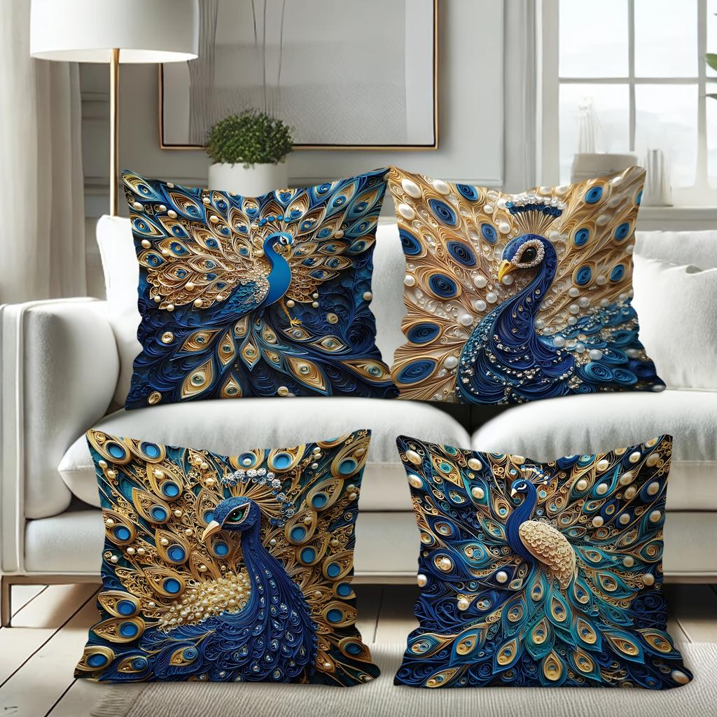 Luxusní dekorativní povlak na polštář s pavím motivem, ultra měkký polyesterový materiál, povlak na polštář na opěrku pohovky v obývacím pokoji, povlak na polštář do auta, domácí dekorace