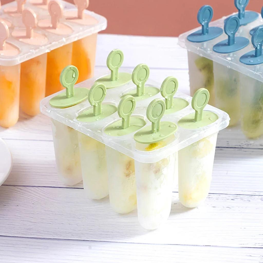8 Fächer DIY Eis am Stiel Form Eis am Stiel Plastikformen mit Stiel Sommer Kind DIY Eisform Küche Selbstgemacht Gefrorenes Eis Lolly Form