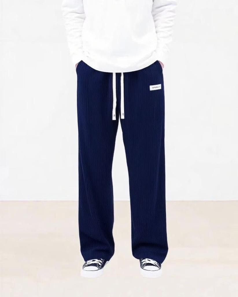 New solid color lace-up sweatpants simple straight men's casual pants corduroy ruffian handsome high-end wide-leg trousers