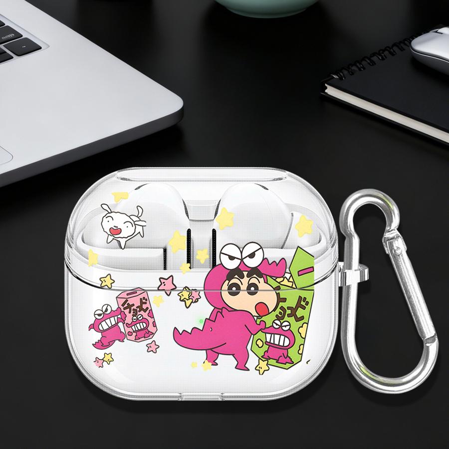 Case For Samsung Galaxy Buds 4Pro Live 2Pro 2 3 FE 3Pro 4 Pro Clear Earphone Cases Cover With Hook Cute Crayons Shinchan