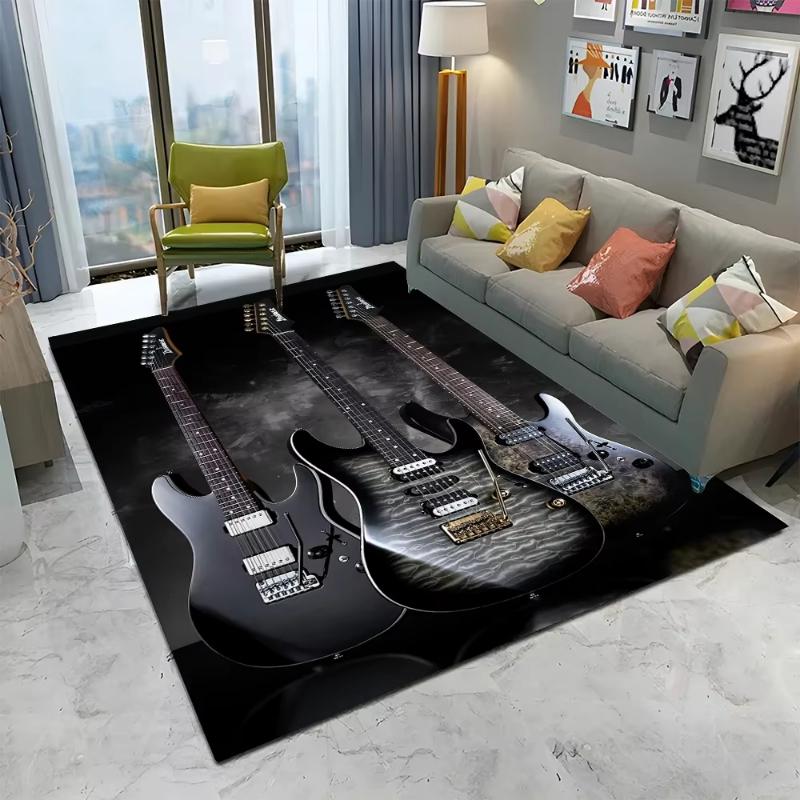 Rock Music Guitar Rug Living Room Bedroom Sofa Decor Classic Electric Carpet Teen Room Anti-slip Floor Mat Non Slip Doormat