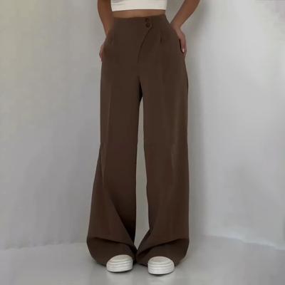 Women Suit Pants High Waist Straight-Leg Wide-Leg OL Commuter Style Casual Trousers with Pockets Office Attire