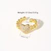 Golden Plated Cuban Link Open Adjustable Ring with Synthetic Zircon Heart for Women Trendy Statement Jewelry Gift