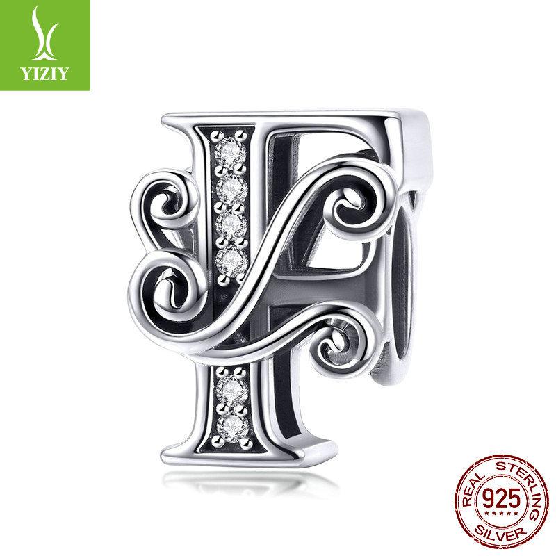 26 Letter Diy Bracelet Beaded Accessory, Zircon Sterling Silver Beads Loose Beads Bsc030