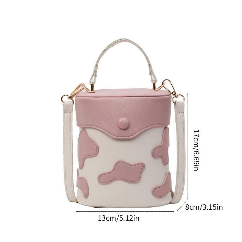 Womens Korean Style Crossbody Shoulder Handbag Fashion Contrast Color Cow PU Leather Bucket Bag for Shopping and Work  Pink