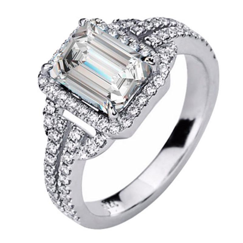 European and American Flash Diamond Rectangular Ring: Micro-Paved Full Diamond Wedding Band for Women (R2101-R4414)
