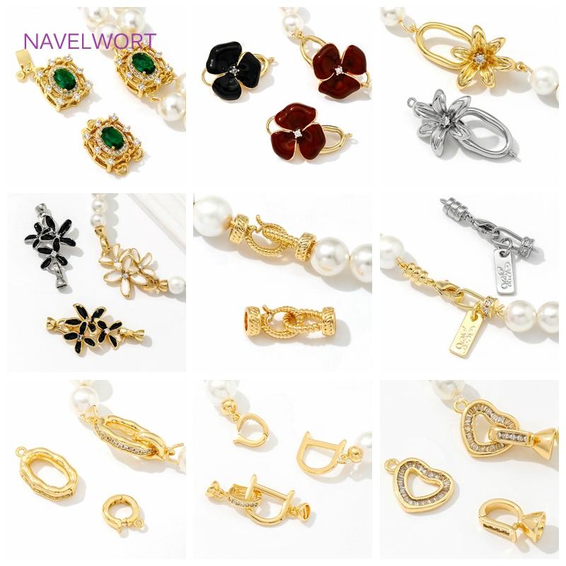 Fasteners For Bracelets Lock 18K Gold Plated Brass Inlaid Zircon Pearl Clasps Connector For Jewelry Making,Supplies For Jewelry