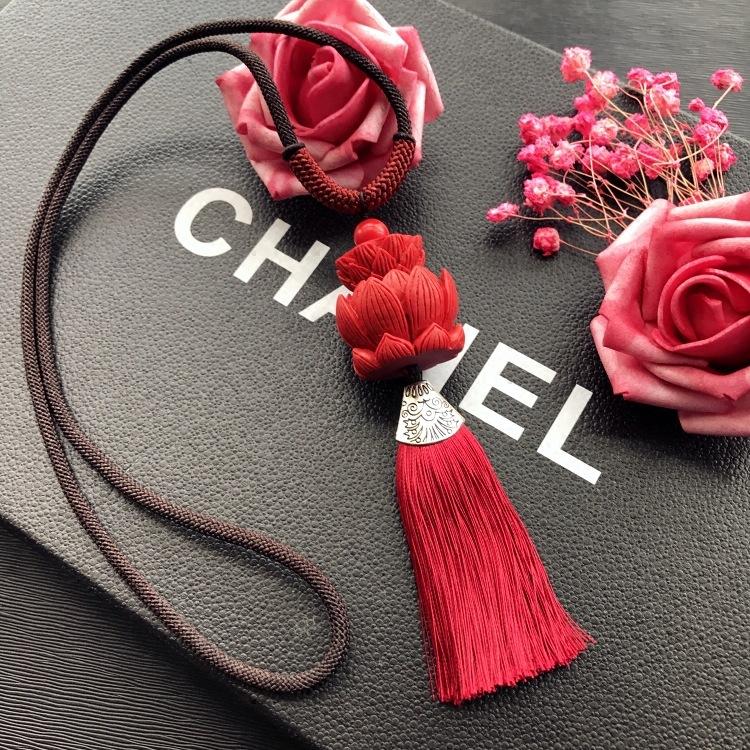 Neoclassical Chinese red cinnabar fringed necklace retro fashion long versatile sweater chain four seasons ethnic style accessories