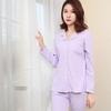 Spring Autumn Cotton Long Sleeved Pajamas Loose Casual Home Wear Nightwear Flip Collar Cardigan Pants Two Piece Sleepwear