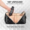 Travel Makeup Bag for Women, Large PU Leather Waterproof Checkered Cosmetic Bags, Open Flat Toiletry Bag, Make up Organizer with Divider and Handle