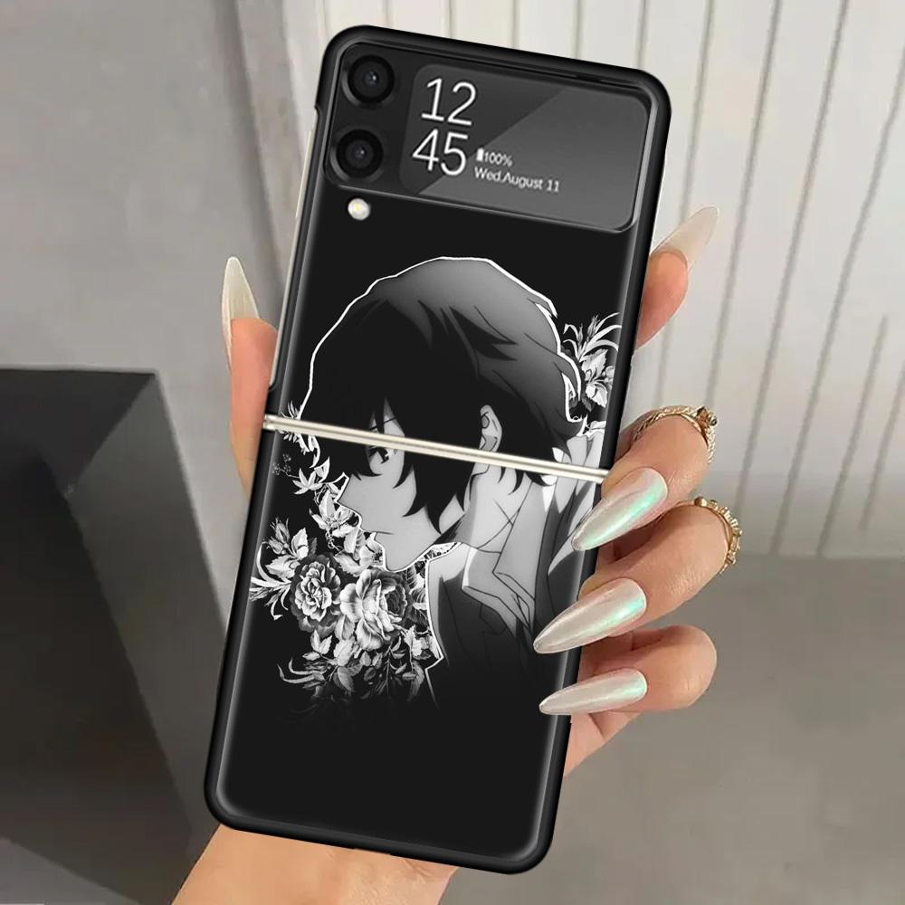 Bungo Stray Dogs Dazai Hard PC Phone Case For Samsung Galaxy Z Flip 6 5 4 3 Black Cover ZFlip6 Flip5 Flip4 5G Foldable Print Cas