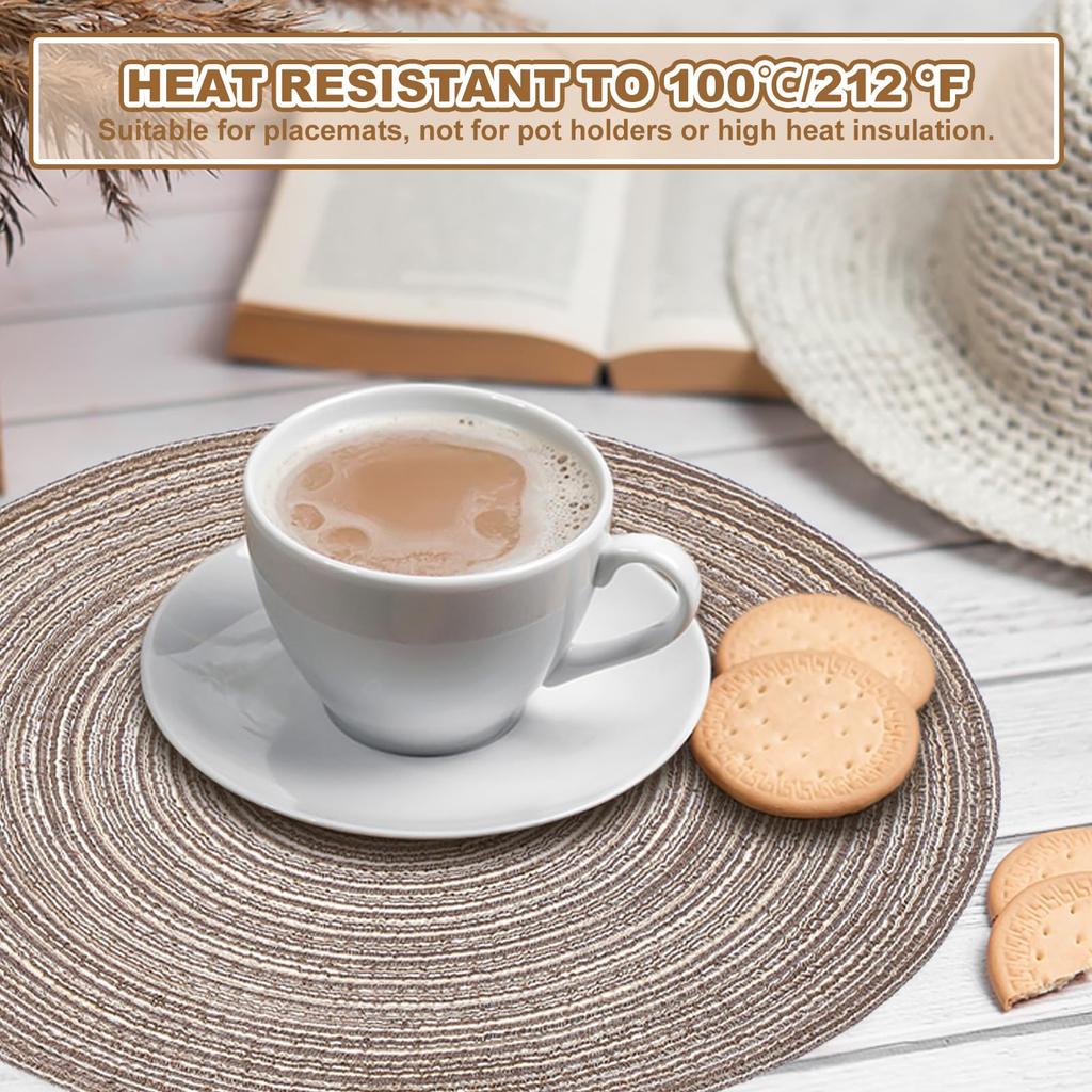 Uxcell 4er-Set Runde Gewebte Platzsets, 15", Hitzebeständig, Farbverlauf Braun für Küchen-/Esstischplatten