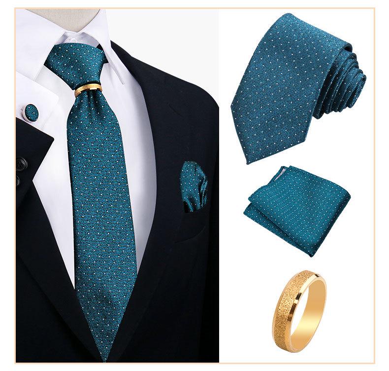 Men's Tie, Pocket Square, and Cufflinks 4-Piece Set - Cashew Flower Design, High-End Feel, 8cm Tie