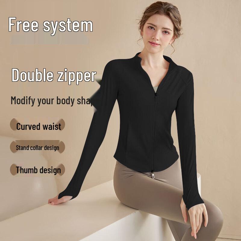 

Women s Double Zipper Stand Collar Yoga & Sports Jacket L