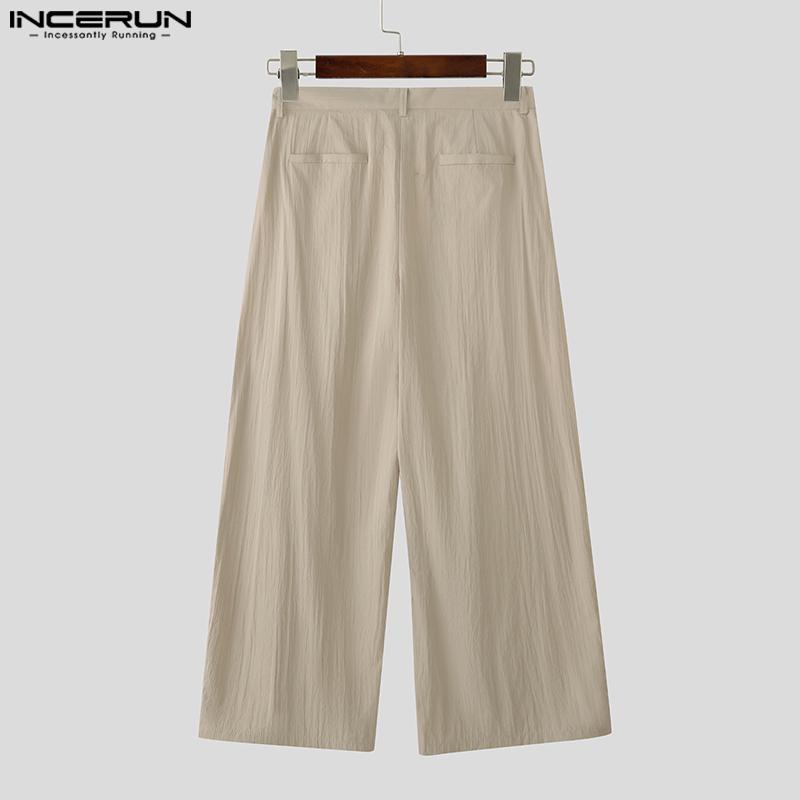 INCERUN Men Zip-up Waist Drape Style Casual Loose Flimsy Wide Legs Pants Long Trousers
