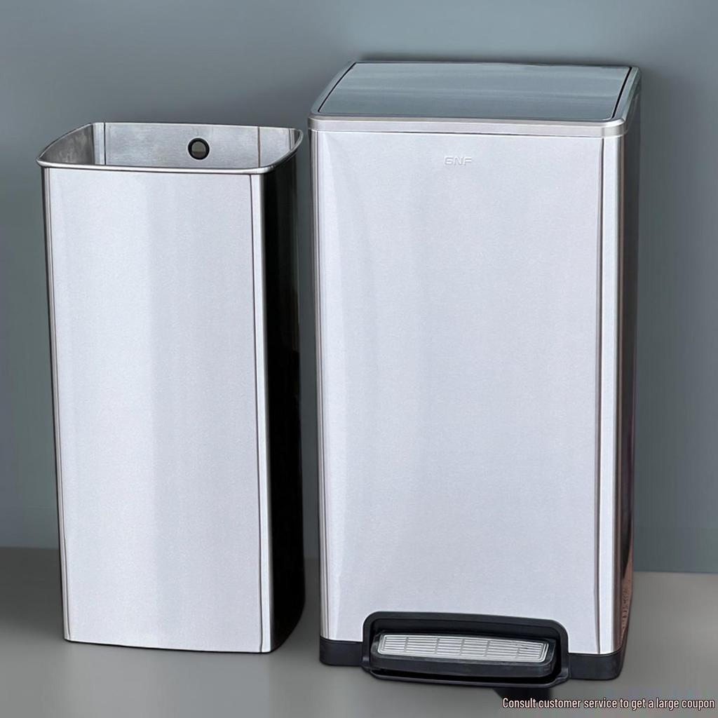 50L Stainless Steel Commercial Trash Can with Large Foot Pedal for Hotels and Shopping Malls