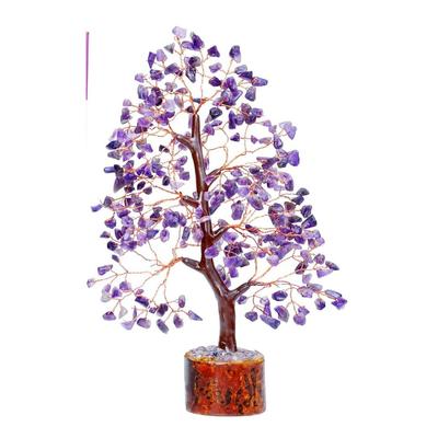 Crystal Tree Good Luck Showpiece for Home Decor Items Gift Item - 10-12 Inch (Amethyst Copper Wire)