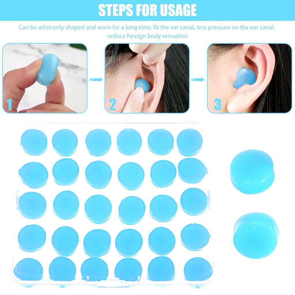 30pcs Reusable Silicone Ear Plugs - Noise Reduction | For Sleeping Swimming Studying Flying Flexible Earplugs