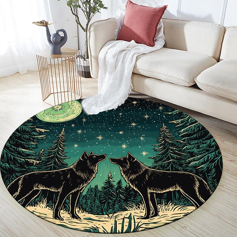 Moon Animals  Round Area Rug,Carpet Rug for Living Room Bedroom Sofa Playroom Decor,Non-slip Floor Mat