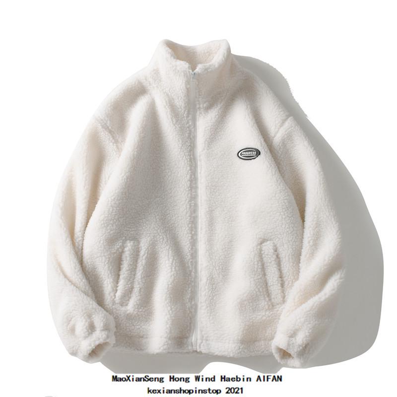 Herbst & Winter Unisex Woll-Lammfellmantel mit Stehkragen – Lockere Passform, Verdickte Baumwolle, Unifarbe