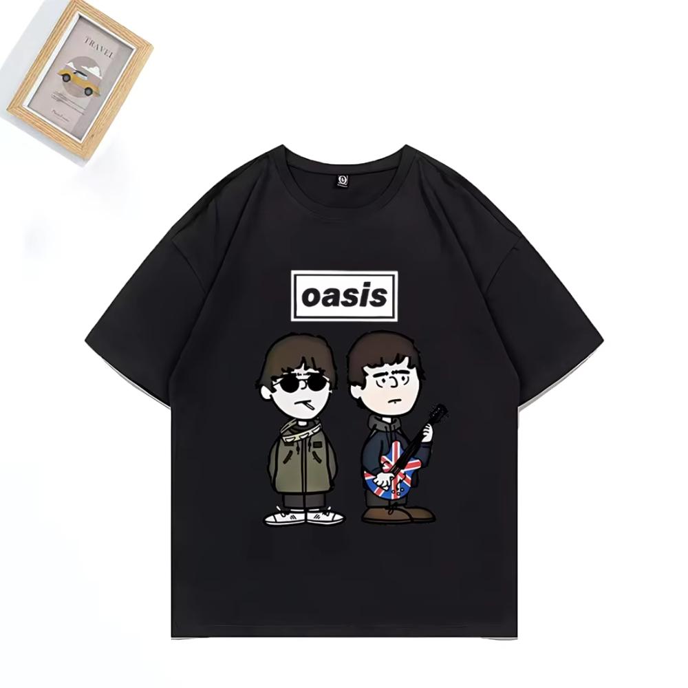 Oasis Summer Shortsleeved Tshirt Retro European and American Punk Rock Youth Cartoon Comics Men and Women Fashion Y2K Top