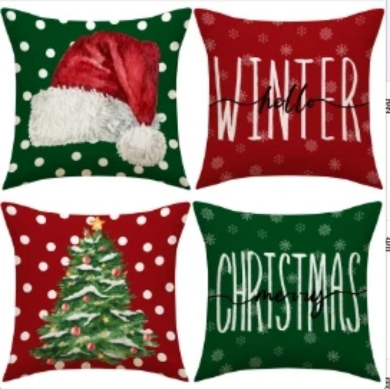 45x45cm Christmas Pillow Covers Set of 4,Winter Decorative Pillow Case, Merry Christmas Tree Cushion for Home Sofa Xmas Decor