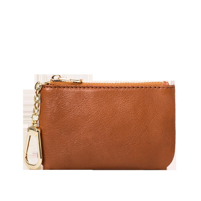 Top Grain Soft Cowhide Mini Zipper Wallet - Ultra-Thin Keychain Coin Purse