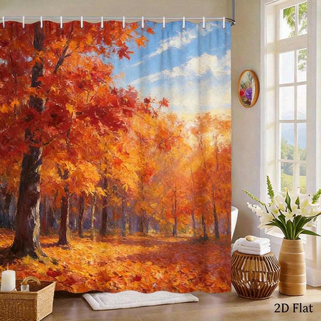 Impressionist Poppy Field Shower Curtain Pink Flowers Oil Painting Print Polyester Bath Curtain With Hooks For Floral Decor