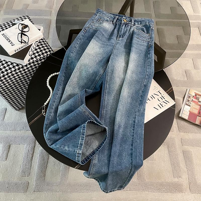 Korean-Style 2026 Spring Loose Cardigan Hoodie & Blue Wide-Leg Jeans Set for Women M
