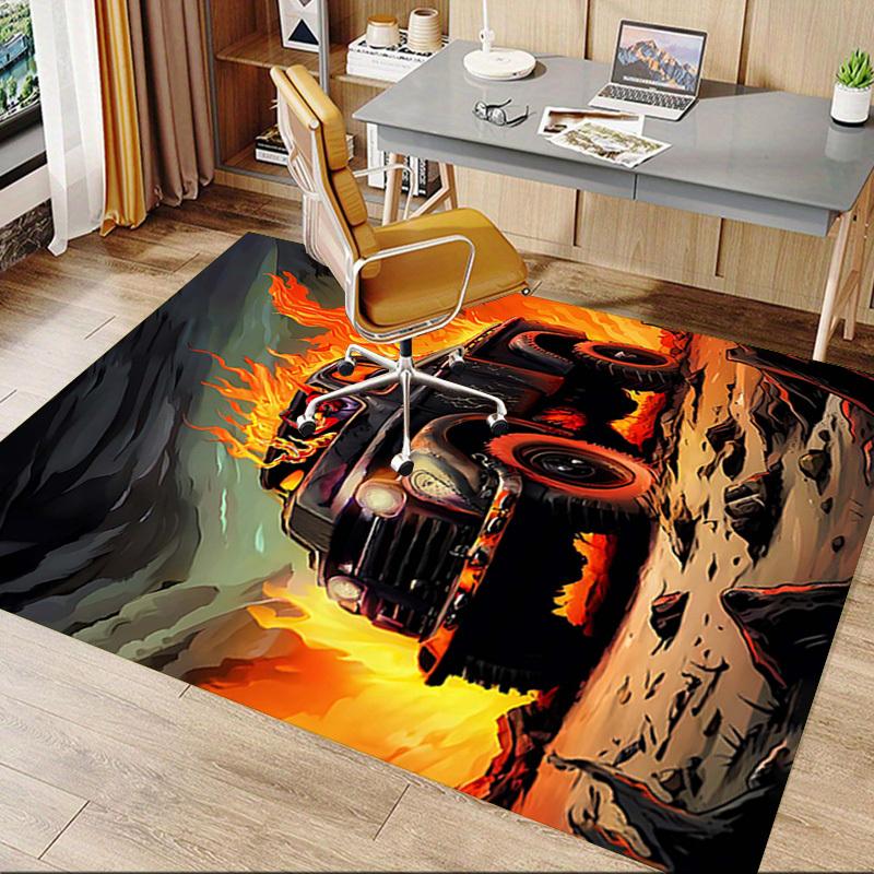 1PC Flaming Truck Devil Non-Slip Floor Carpet Compatible for Office&Living Room&Bedroom&Dining room - Flat- Soft & Pattern, Vibrant Colors-W262