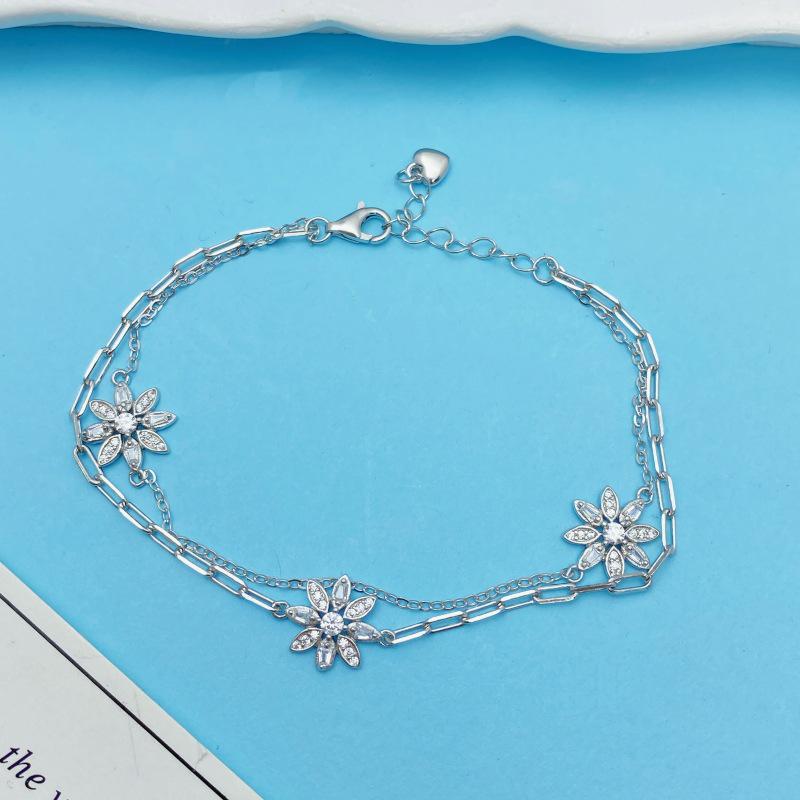 S925 Sterling Silver Double Layer Flower Bracelet - Elegant Light Luxury Gift for Best Friend s Birthday S925 Silver