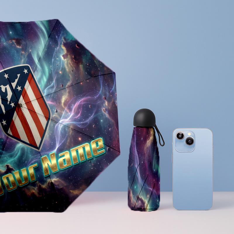 Atletico Madrid Manual Five Fold 8 Rib Umbrella Support Custom Text, Lightweight Travel Umbrella