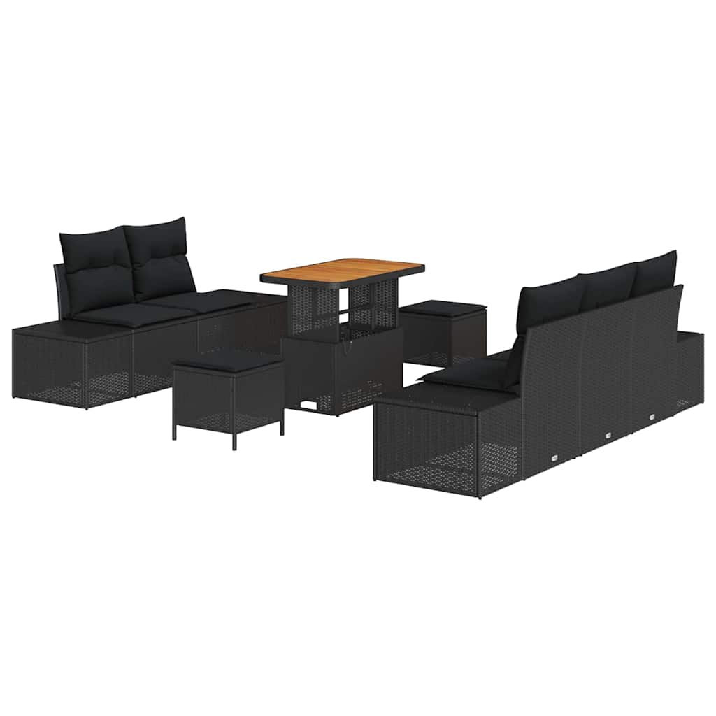 8 Piece Black Poly Rattan Garden Sofa Set with Cushions
