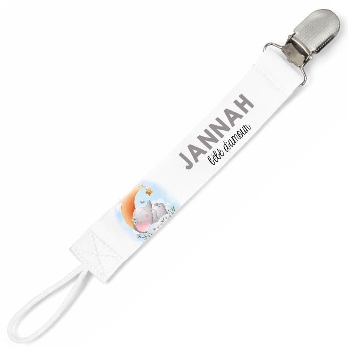 Planetee Attache tétine pour prénom JANNAH bébé d'amour éléphant mignon | Attache sucette cadeau naissance