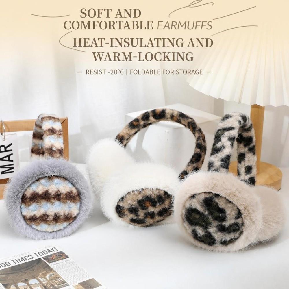 Windproof Foldable Ear Warmers Leopard Print Plush Ear Muffs  Cold Weather Protection