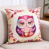 Cute Autumn Owl Throw Pillow Cover, Fall Watercolor Linen Cushion Cover for Seasonal Home Decor