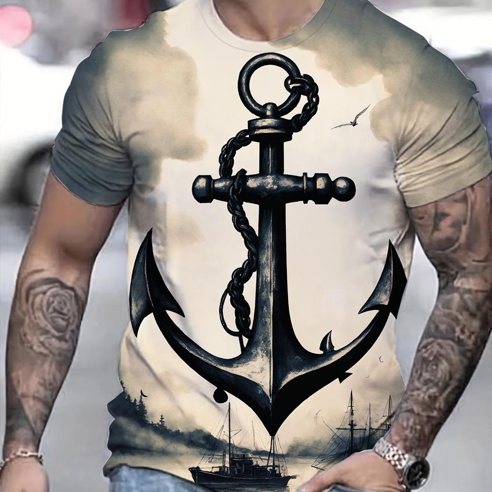 

Винтажная морская пиратская футболка с графическим 3D-принтом, с коротким рукавом, летняя, повседневная, свободного кроя, мужская, с круглым вырезом 6XL
