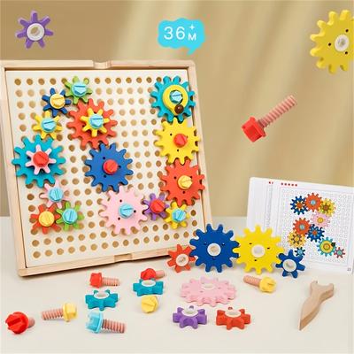 Holz Zahnradblock Lernset, Multifunktionale Kinder Puzzlespielzeug, das die Feinmotorik fördert, Ideal für Geburtstage und Feiertage.