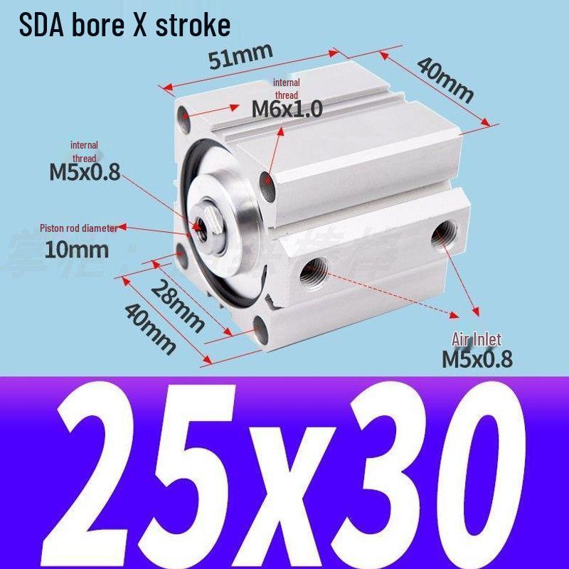 SDA Mini Pneumatic Cylinder, High Thrust, Thin Type, Bore Sizes 20/25/32/40/50