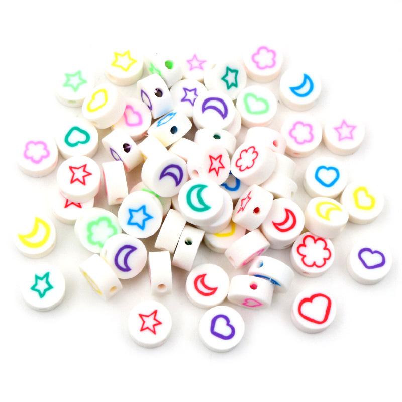 50pcs 10mm Clay Spacer Beads Polymer Loose Beads Random Colors Fruit Flower Animal Shape For Jewelry Making DIY Accessories