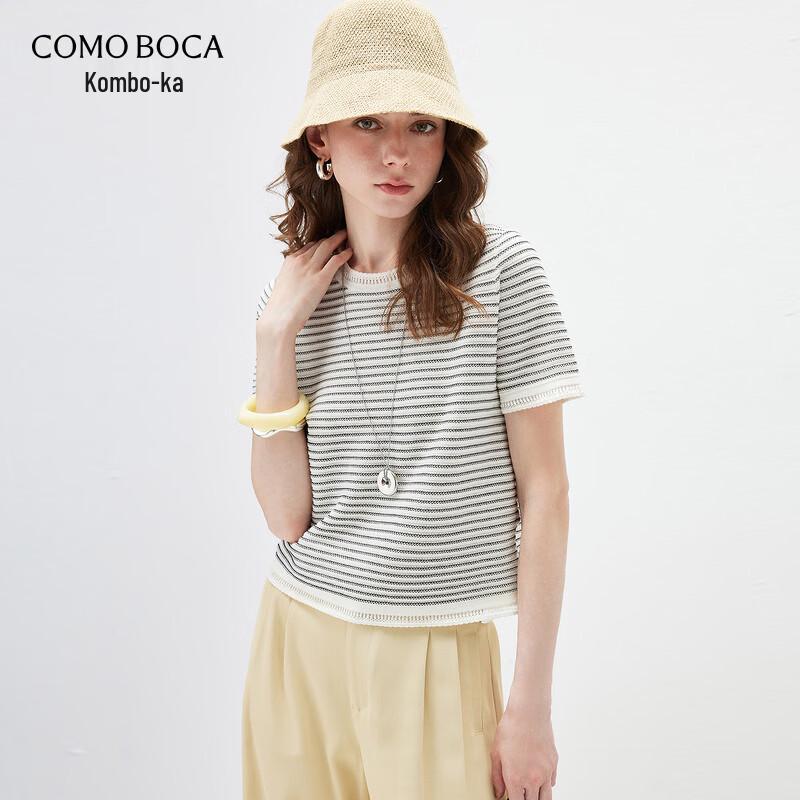 Women s Textured Striped Silk Blend Knit T-Shirt L