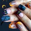 24 Piece Halloween Orange French Spider Web Gothic Press On Nails With Dark Bat Design And Black Glitter For Women Party