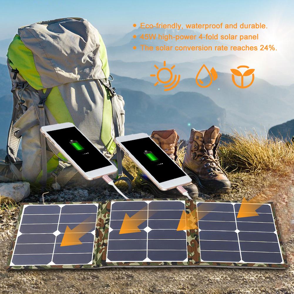 45W Portable Folding Solar Panel Cell Charger Dual USB IP65 Waterproof Mobile Power Supply