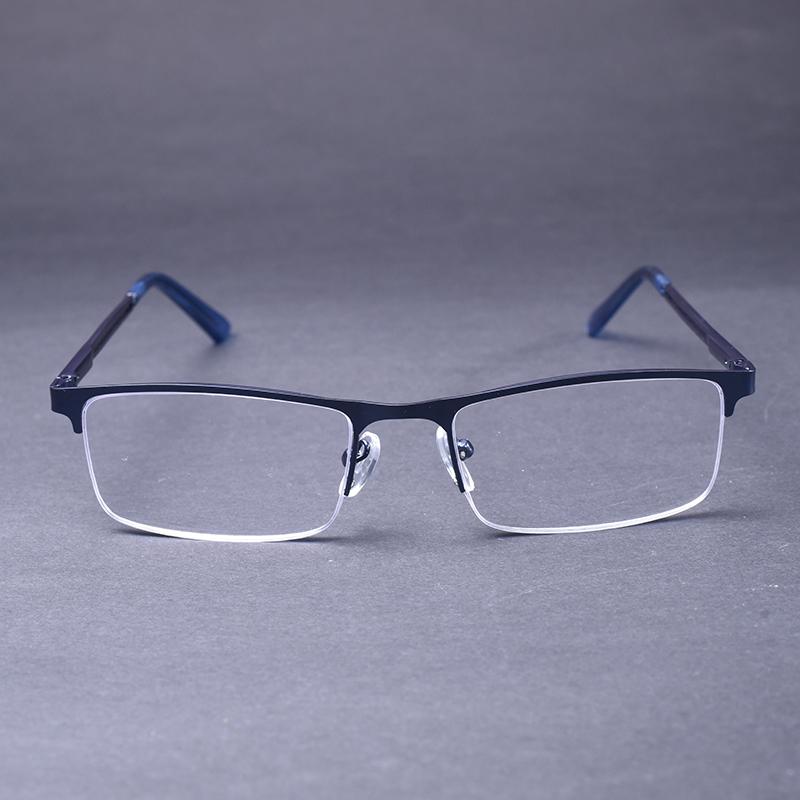 Blue Frame Anti Blue Light Men's Reading Glasses With Spring Hinge Half Frame Business Presbyopic Optical Readers +1.25+1.75+2.